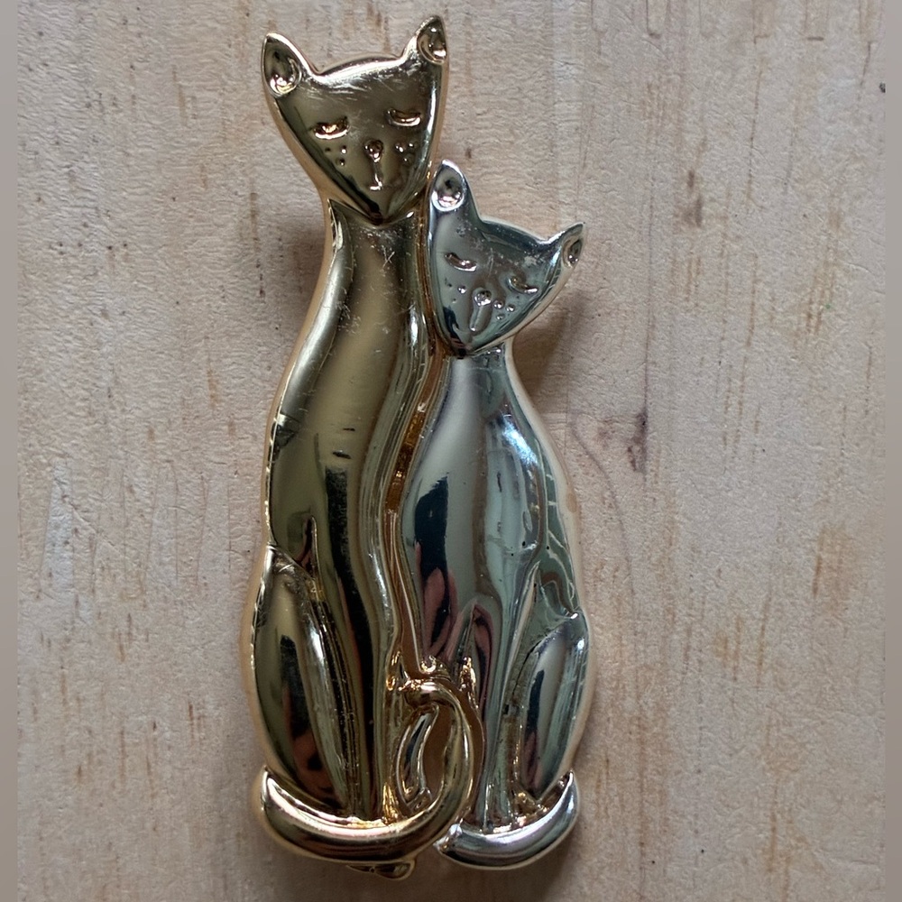 AAI Cat Brooch Gold and Silver Tone 2 Inch
